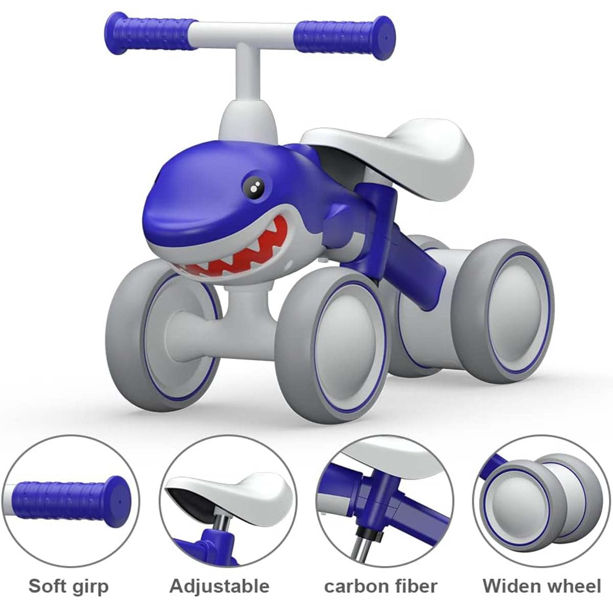 Toddler Balance Bike Shark Bike 4 Wheels No Pedal Ride-on Toys For Boy Girls