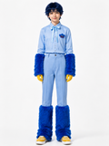 Blue Monster Costume Scary Toy Factory Uniform Set with Fuzzy Cuffs for Kids Adults Themed Party