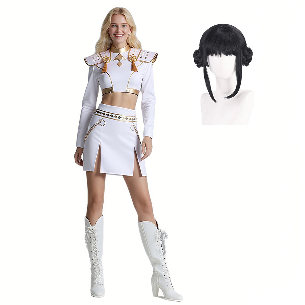 White Pop Stars Cosplay Outfit Stage Performance Dance Suit for Kids Adults Halloween Costume