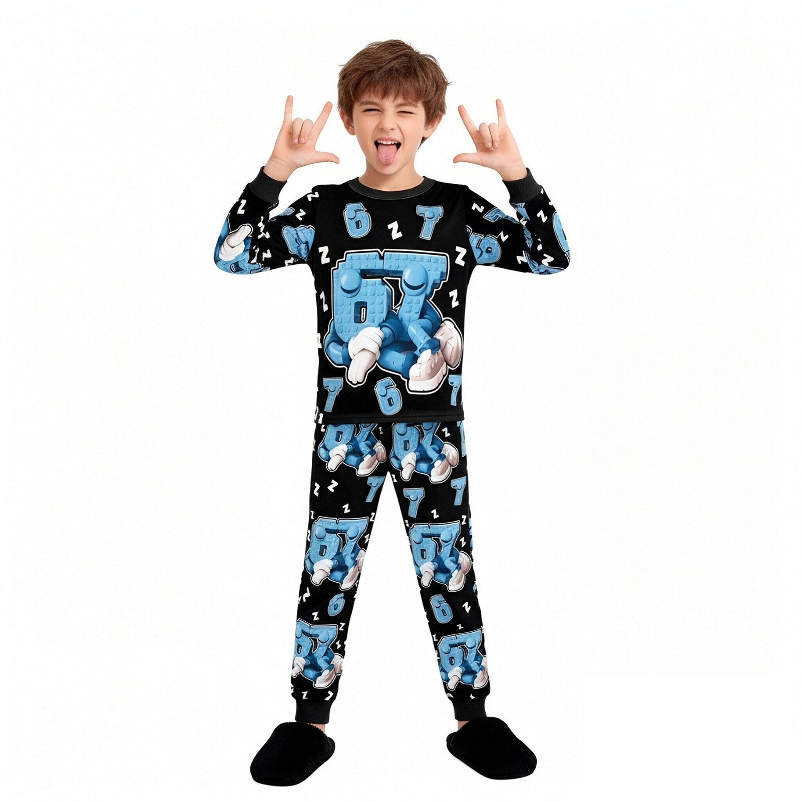 67 in Steal A Brainrot Costume Six-Seven Pajamas Set Long-Sleeve Tops Pants Soft Comfortable Sleepwear for Boys Girls