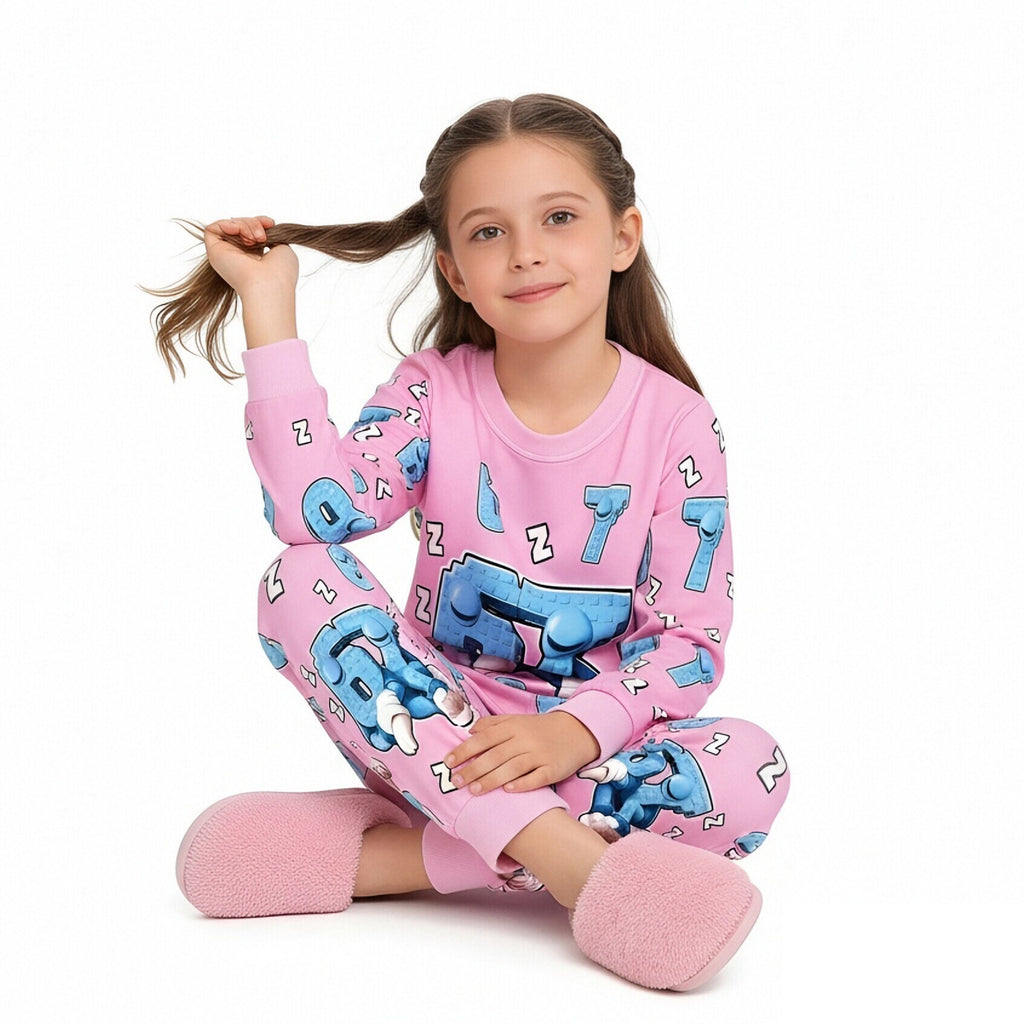 67 in Steal A Brainrot Costume Six-Seven Pajamas Set Long-Sleeve Tops Pants Soft Comfortable Sleepwear for Boys Girls