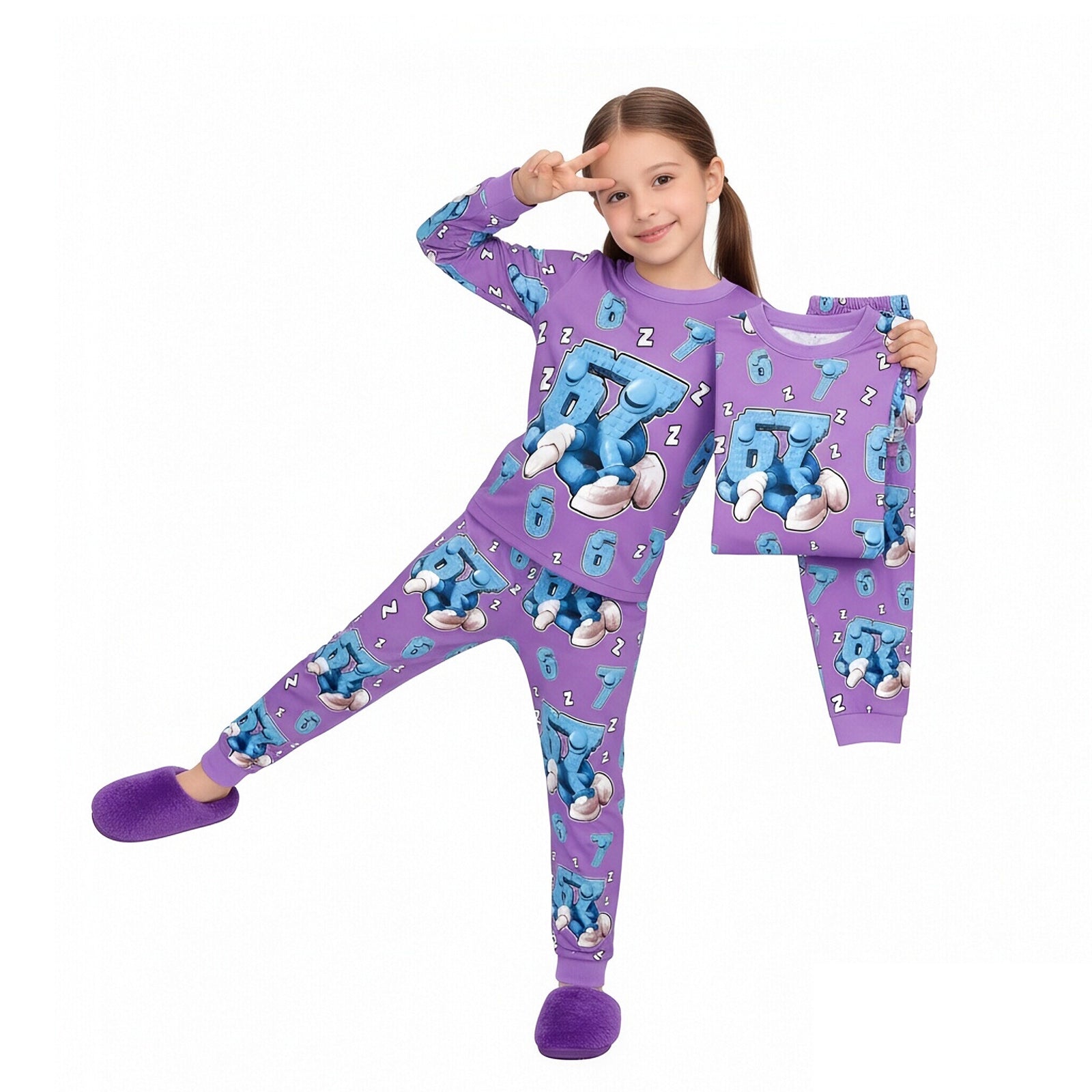 67 in Steal A Brainrot Costume Six-Seven Pajamas Set Long-Sleeve Tops Pants Soft Comfortable Sleepwear for Boys Girls