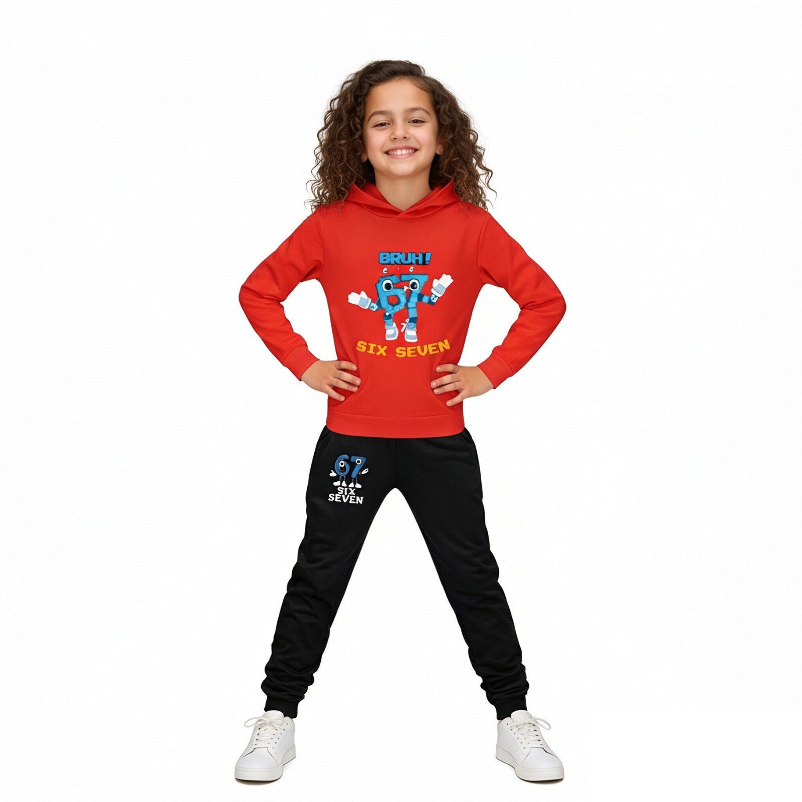 Kids 67 in Steal A Brainrot Costume Cotton Hoodie and Pants Suit Funny Six-Seven Meme Outfit