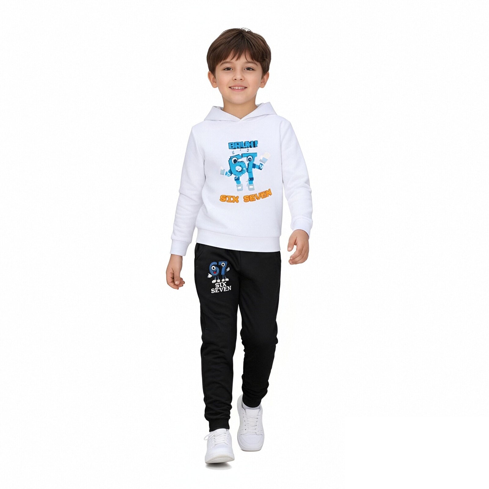Kids 67 in Steal A Brainrot Costume Cotton Hoodie and Pants Suit Funny Six-Seven Meme Outfit