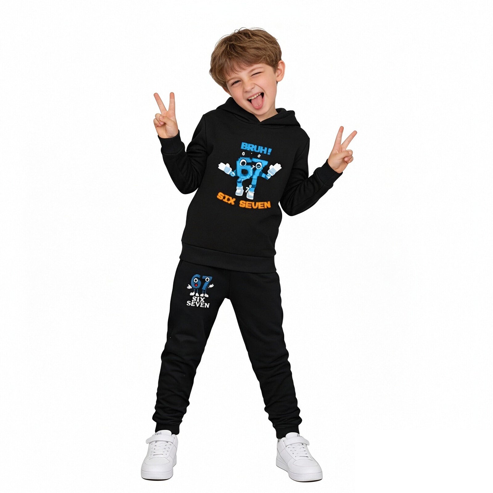 Kids 67 in Steal A Brainrot Costume Cotton Hoodie and Pants Suit Funny Six-Seven Meme Outfit