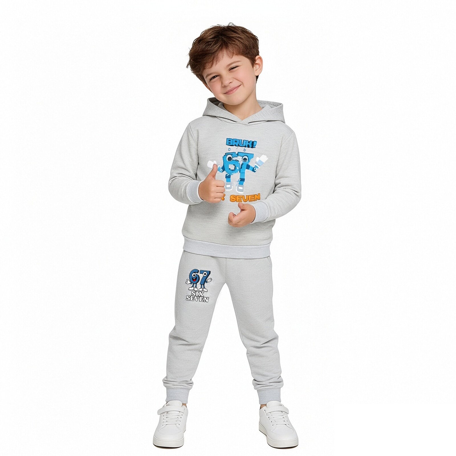 Kids 67 in Steal A Brainrot Costume Cotton Hoodie and Pants Suit Funny Six-Seven Meme Outfit