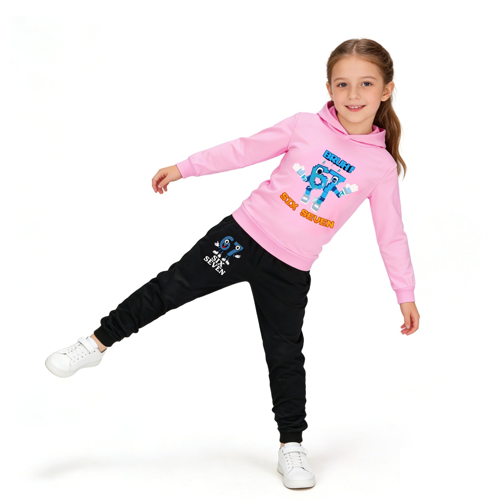 Kids 67 in Steal A Brainrot Costume Cotton Hoodie and Pants Suit Funny Six-Seven Meme Outfit