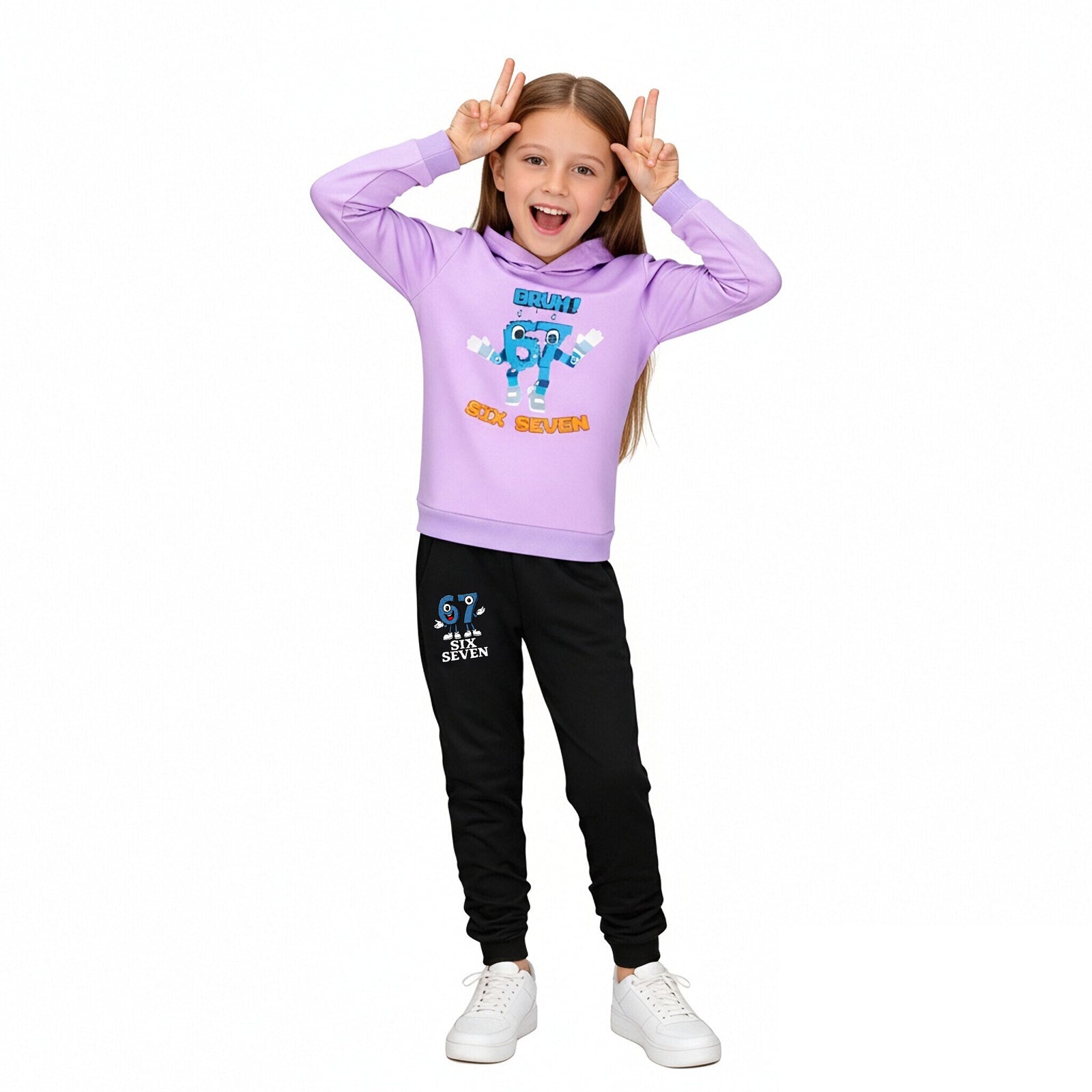 Kids 67 in Steal A Brainrot Costume Cotton Hoodie and Pants Suit Funny Six-Seven Meme Outfit