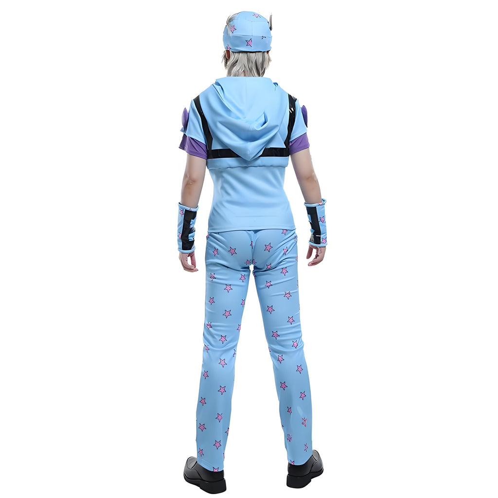 Adult JJBA Blue Outfit Part 7 Steel Ball Run Adventure Hooded Cosplay Costume with Hat