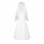 Lucy Wedding Dress White Gown with Veil Set Vault Dweller Costume for Cosplay Party