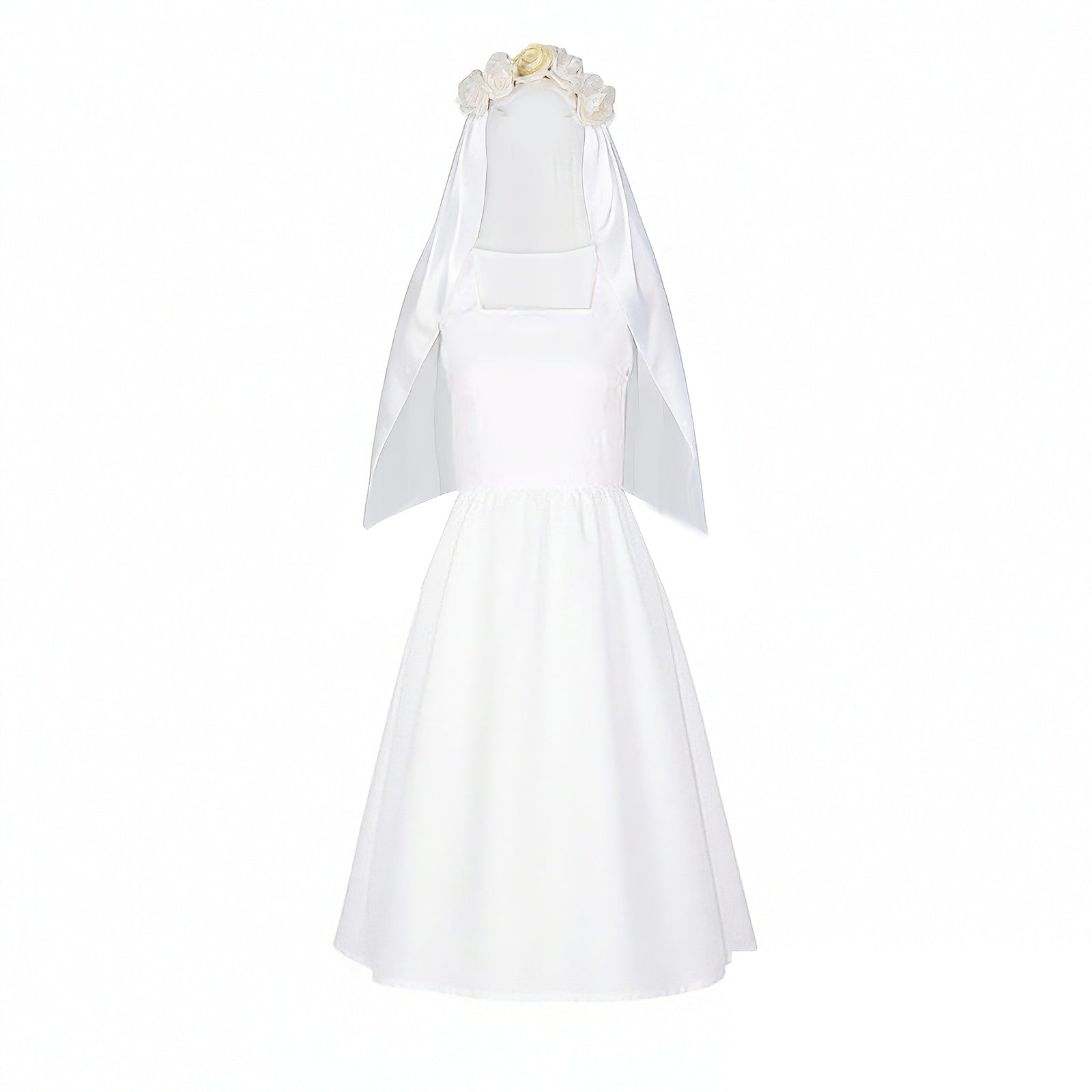 Lucy Wedding Dress White Gown with Veil Set Vault Dweller Costume for Cosplay Party