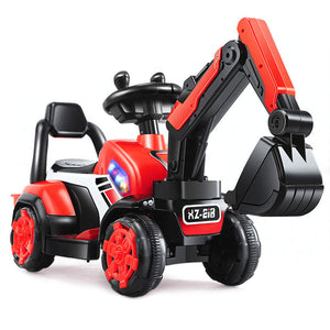 6V Electric Excavator Kids Ride-on Pedal Tractor With Power Digger & Music Sounds