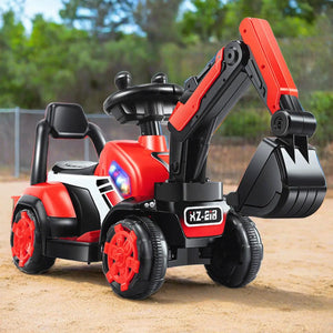 6V Electric Excavator Kids Ride-on Pedal Tractor With Power Digger & Music Sounds