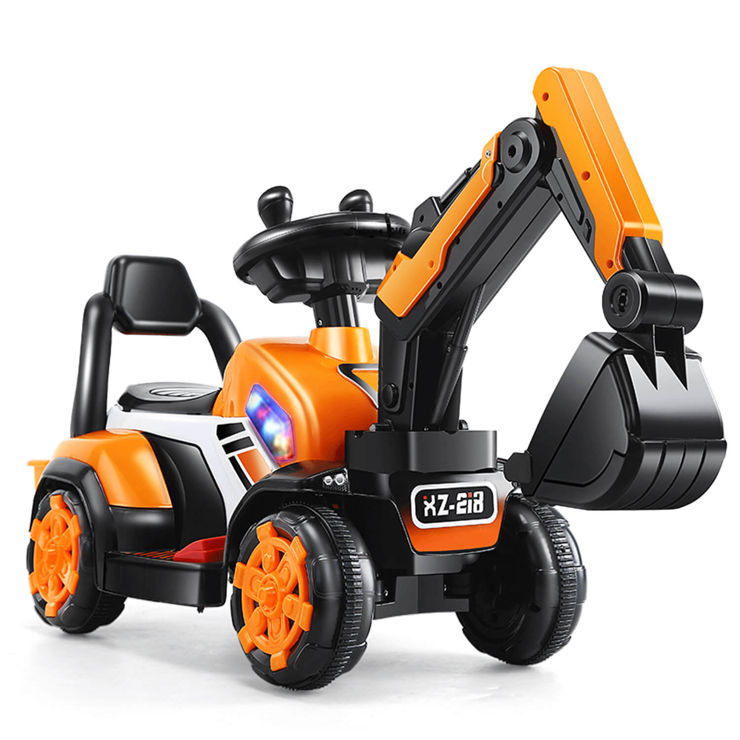 6V Electric Excavator Kids Ride-on Pedal Tractor With Power Digger & Music Sounds