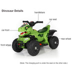 Toddler 12V Dinosaur Ride-on Car 4-wheel Dual Drive ATV Parental Remote Control Electric Car