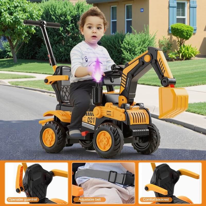 Toddler Electric Excavator with Safety Belt 6V Push Car Water Mist Ride-on Toys