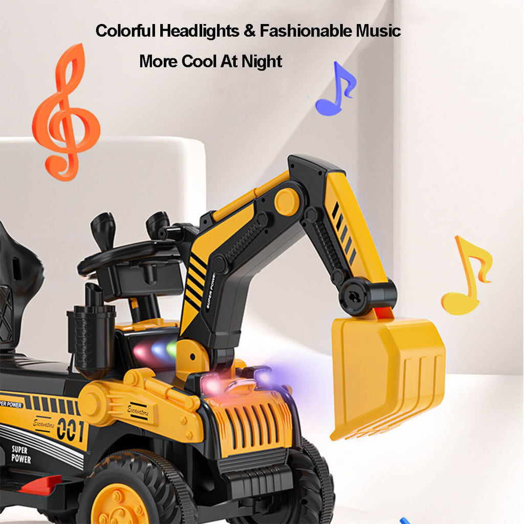 6V Electric Excavator Kids Water Spray Ride-on Toys Outdoor Indoor Excavator Car With Light & Music