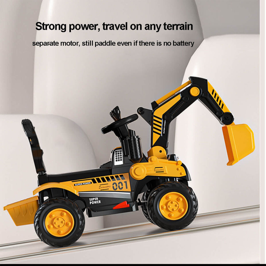 Toddler 3-in-1 Electric Excavator 6V Ride-on Stroller wIth Safe Belt Battery Power Excavator