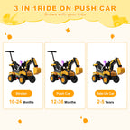 Toddler 3-in-1 Electric Excavator 6V Ride-on Stroller wIth Safe Belt Battery Power Excavator