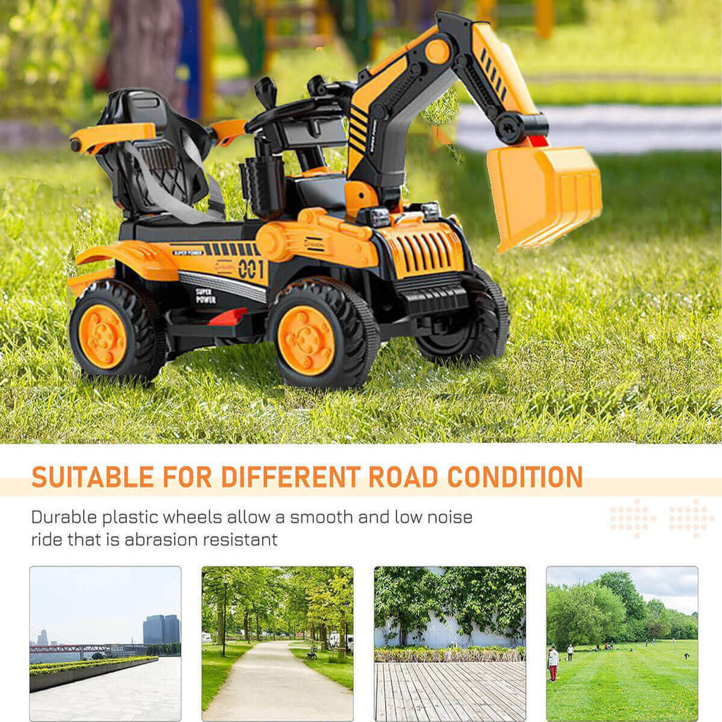 Toddler 3-in-1 Electric Excavator 6V Ride-on Stroller wIth Safe Belt Battery Power Excavator