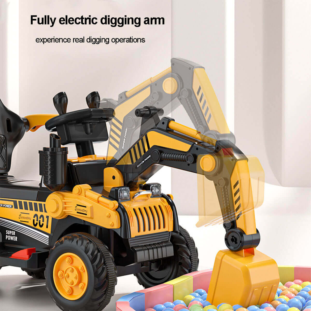 6V Electric Excavator Kids Water Spray Ride-on Toys Outdoor Indoor Excavator Car With Light & Music