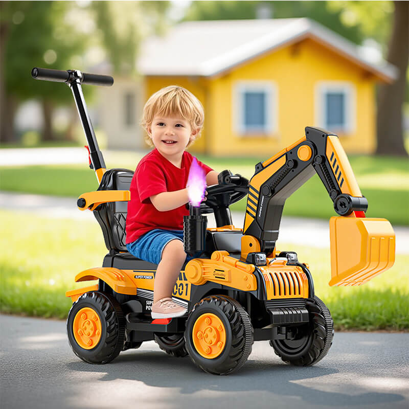 Toddler Electric Excavator with Safety Belt 6V Push Car Water Mist Ride-on Toys