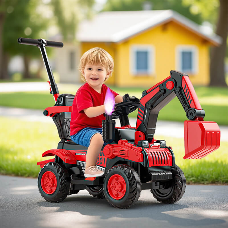 Toddler Electric Excavator with Safety Belt 6V Push Car Water Mist Ride-on Toys