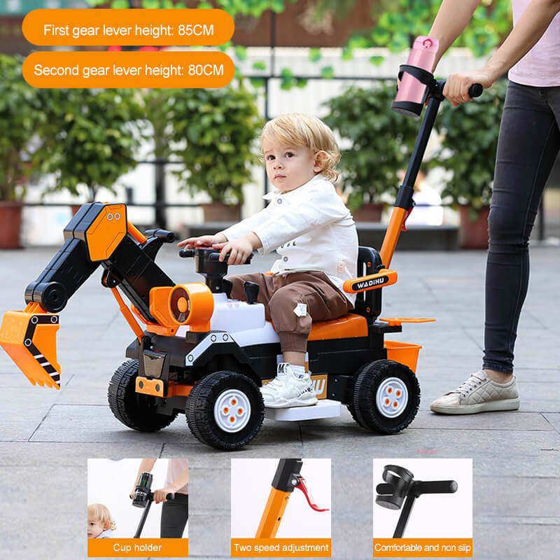 6V Electric Excavator Ride On Toy Adjustable Guardrail and Seatbelt Excavator with Music Light