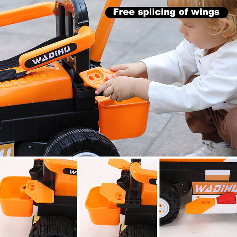 6V Electric Excavator Ride On Toy Adjustable Guardrail and Seatbelt Excavator with Music Light