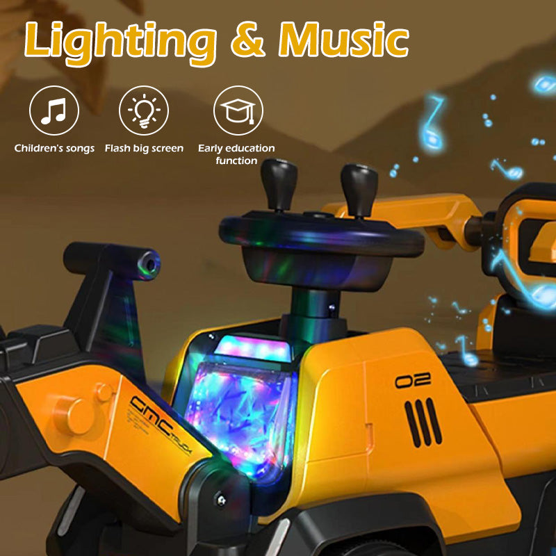 6V Electric Excavator Toddler Ride-On Toy Safe Belt Car Battery Powered with Parent Push Handle