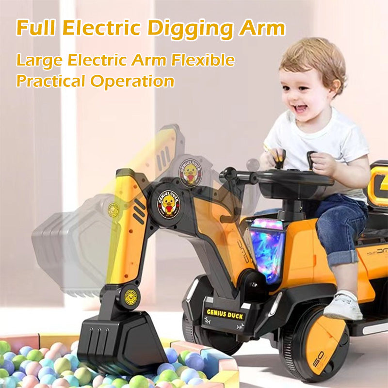 6V Electric Excavator Toddler Ride-On Toy Safe Belt Car Battery Powered with Parent Push Handle