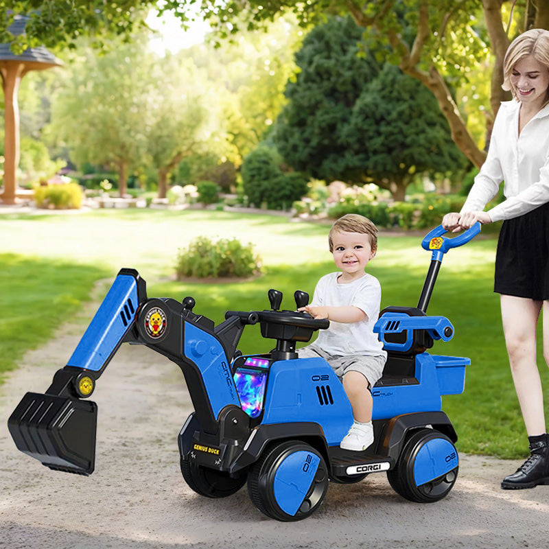 6V Electric Excavator Toddler Ride-On Toy Safe Belt Car Battery Powered with Parent Push Handle