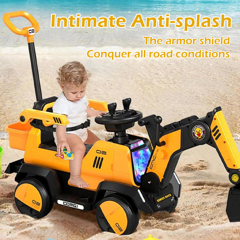 6V Electric Excavator Toddler Ride-On Toy Safe Belt Car Battery Powered with Parent Push Handle