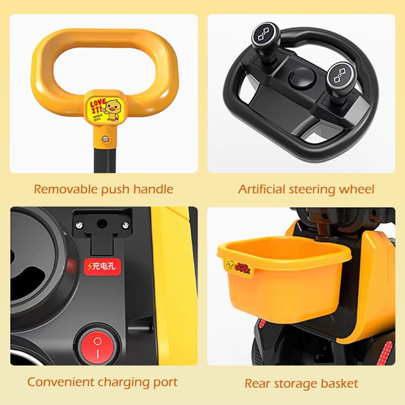 6V Electric Excavator Toddler Ride-On Toy Safe Belt Car Battery Powered with Parent Push Handle