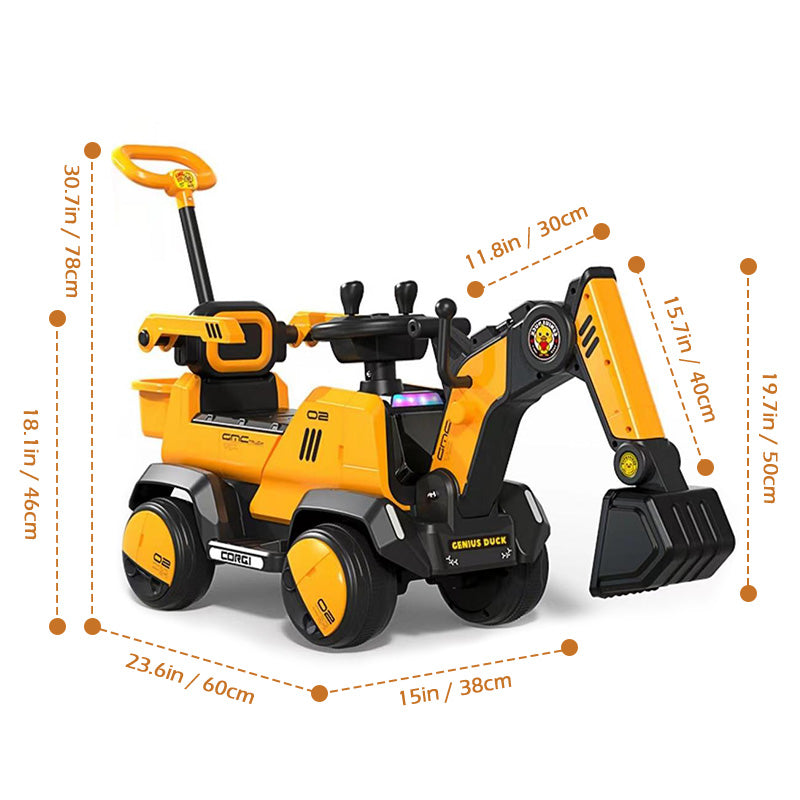 6V Electric Excavator Toddler Ride-On Toy Safe Belt Car Battery Powered with Parent Push Handle