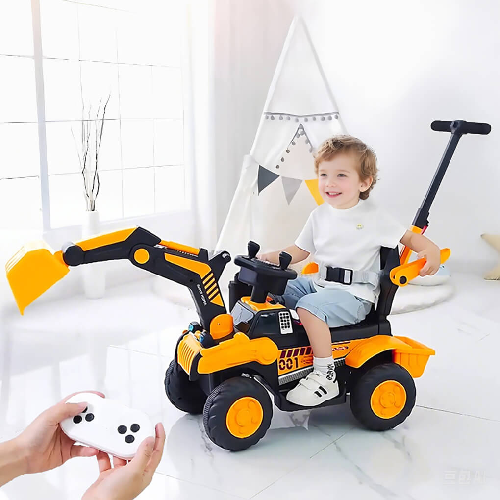 Toddler 3-in-1 Electric Excavator 6V Ride-on Stroller wIth Safe Belt Battery Power Excavator