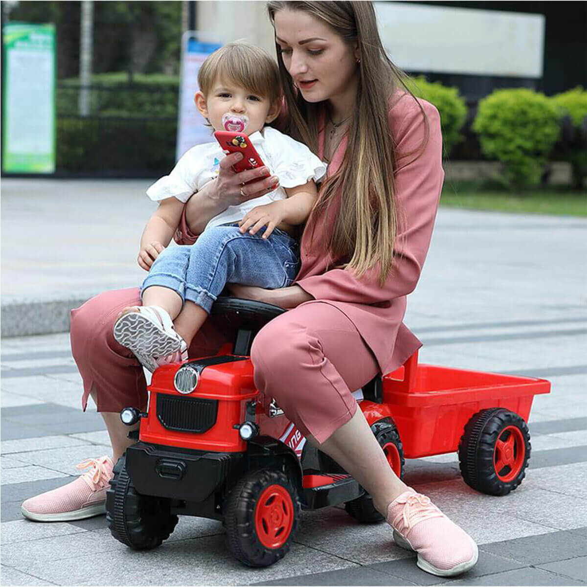 6V Electric Kids Ride On Tractor with Wagon Battery Powered Ride On Car For Boys & Girls