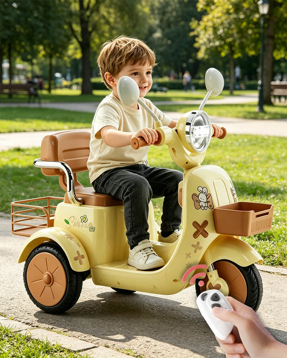 6V Electric Motorcycle 2WD Ride-On Car with Detachable Glowing Bow and LED Lights For Kids 2-8 Years