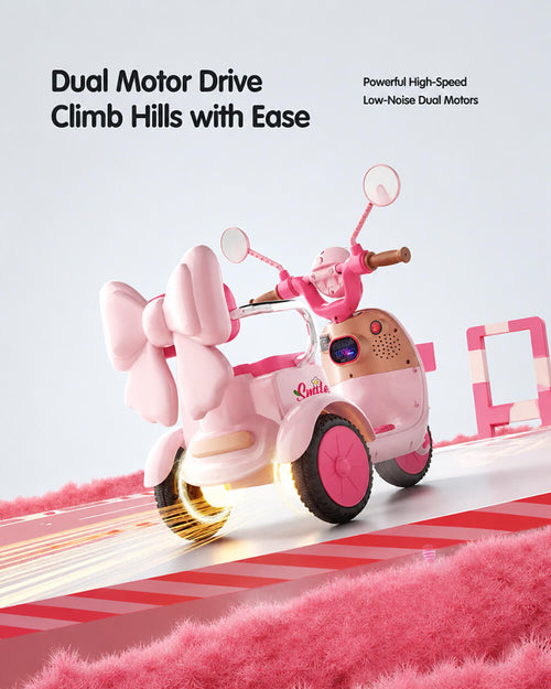 6V Electric Motorcycle 2WD Ride-On Car with Detachable Glowing Bow and LED Lights For Kids 2-8 Years