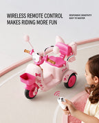 6V Electric Motorcycle 2WD Ride-On Car with Detachable Glowing Bow and LED Lights For Kids 2-8 Years