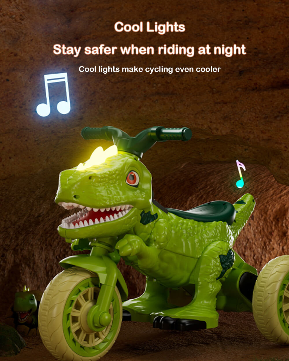 6V Electric Motorcycle Dual Drive Dinosaur Ride on Car with Lights and Music for Kids Ages 2-8