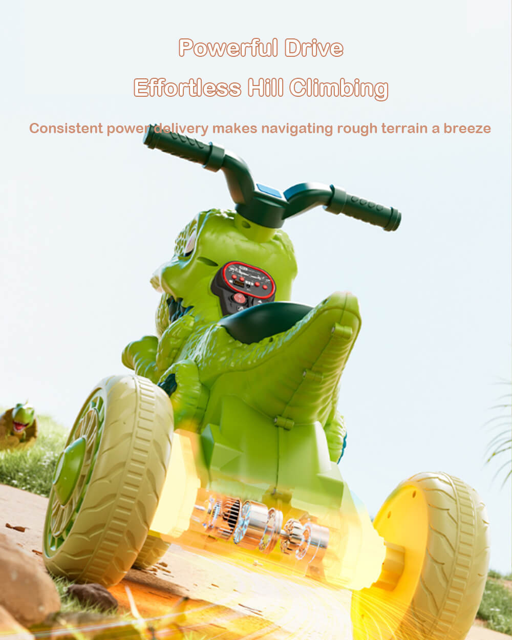6V Electric Motorcycle Dual Drive Dinosaur Ride on Car with Lights and Music for Kids Ages 2-8
