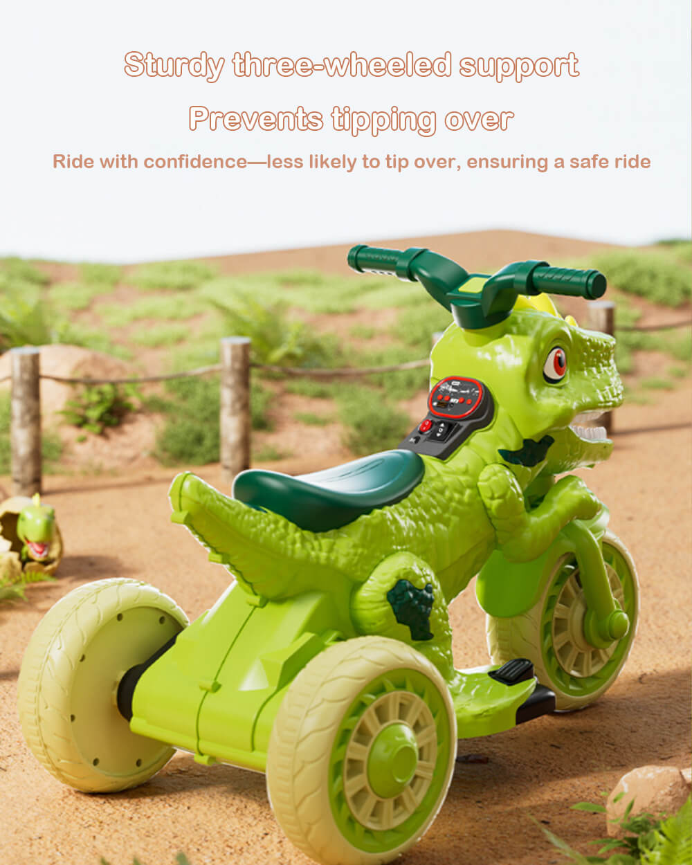 6V Electric Motorcycle Dual Drive Dinosaur Ride on Car with Lights and Music for Kids Ages 2-8