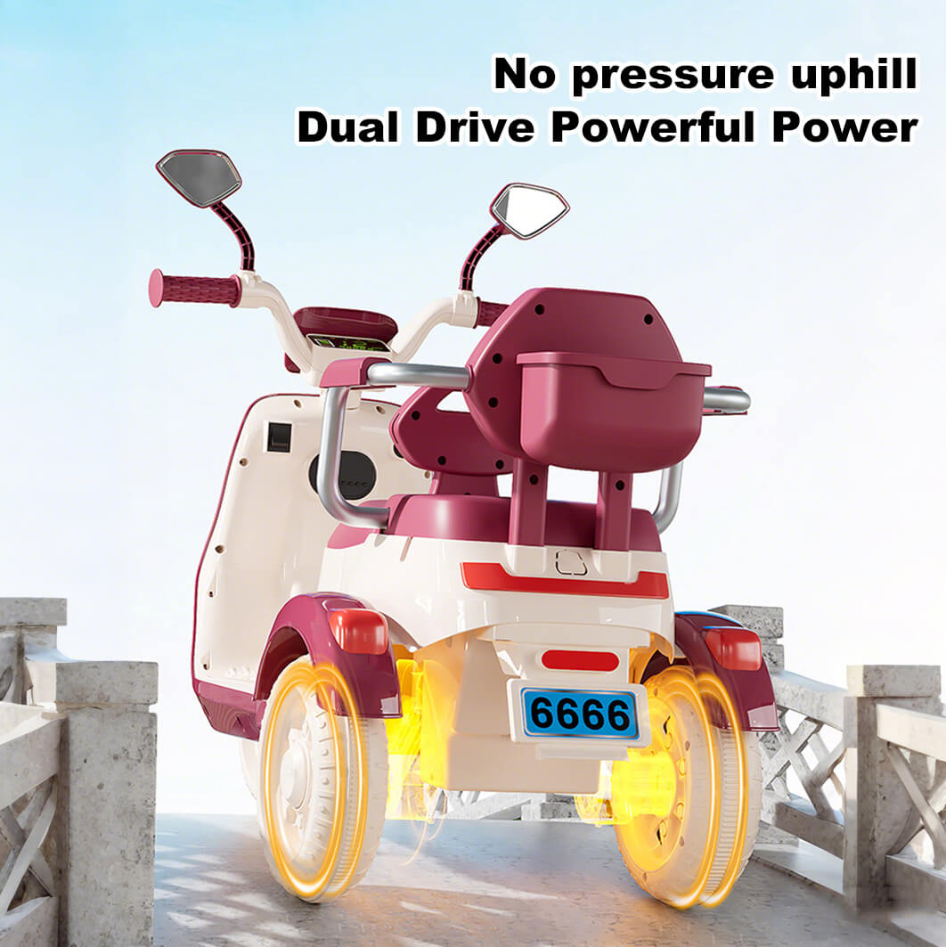 6V Electric Motorcycle Kids Ride on Car Dual Drive Bluetooth Motorcycle with Two Seats