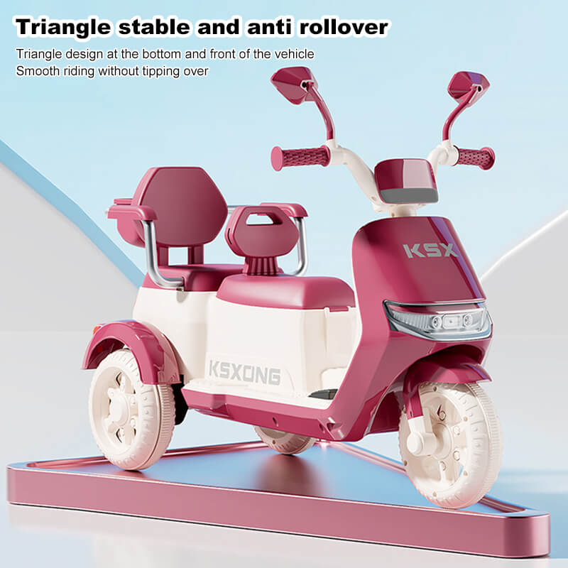 6V Electric Motorcycle Kids Ride on Car Dual Drive Bluetooth Motorcycle with Two Seats