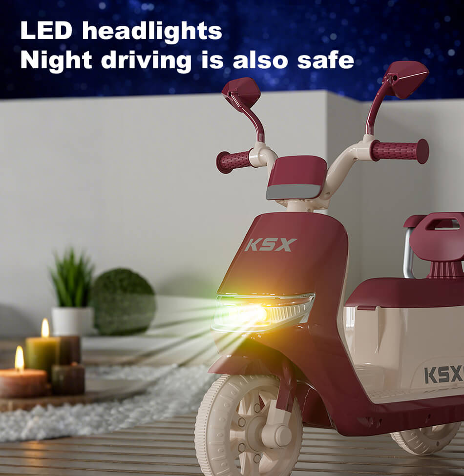 6V Electric Motorcycle Kids Ride on Car Dual Drive Bluetooth Motorcycle with Two Seats