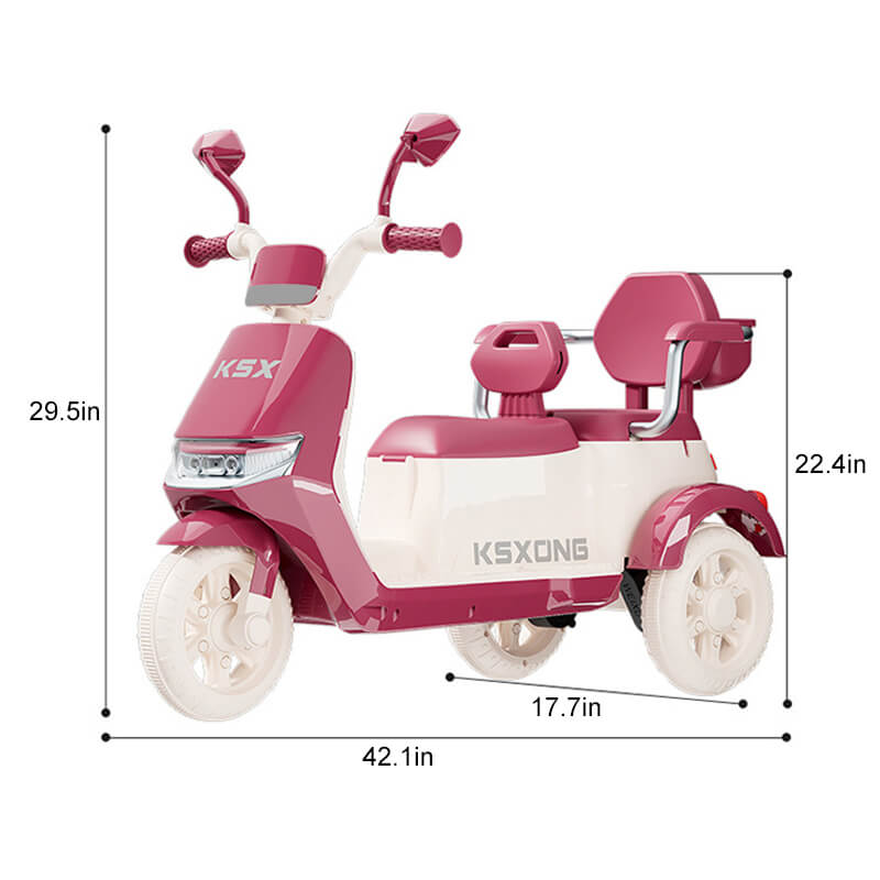 6V Electric Motorcycle Kids Ride on Car Dual Drive Bluetooth Motorcycle with Two Seats