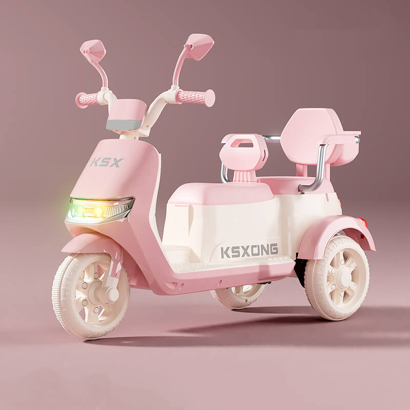 6V Electric Motorcycle Kids Ride on Car Dual Drive Bluetooth Motorcycle with Two Seats