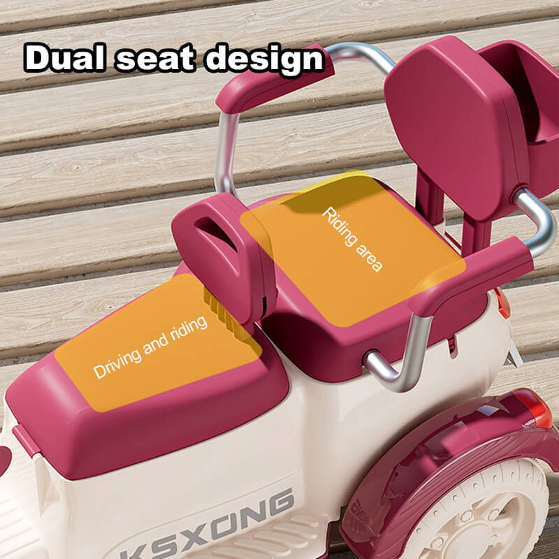 6V Electric Motorcycle Kids Ride on Car Dual Drive Bluetooth Motorcycle with Two Seats