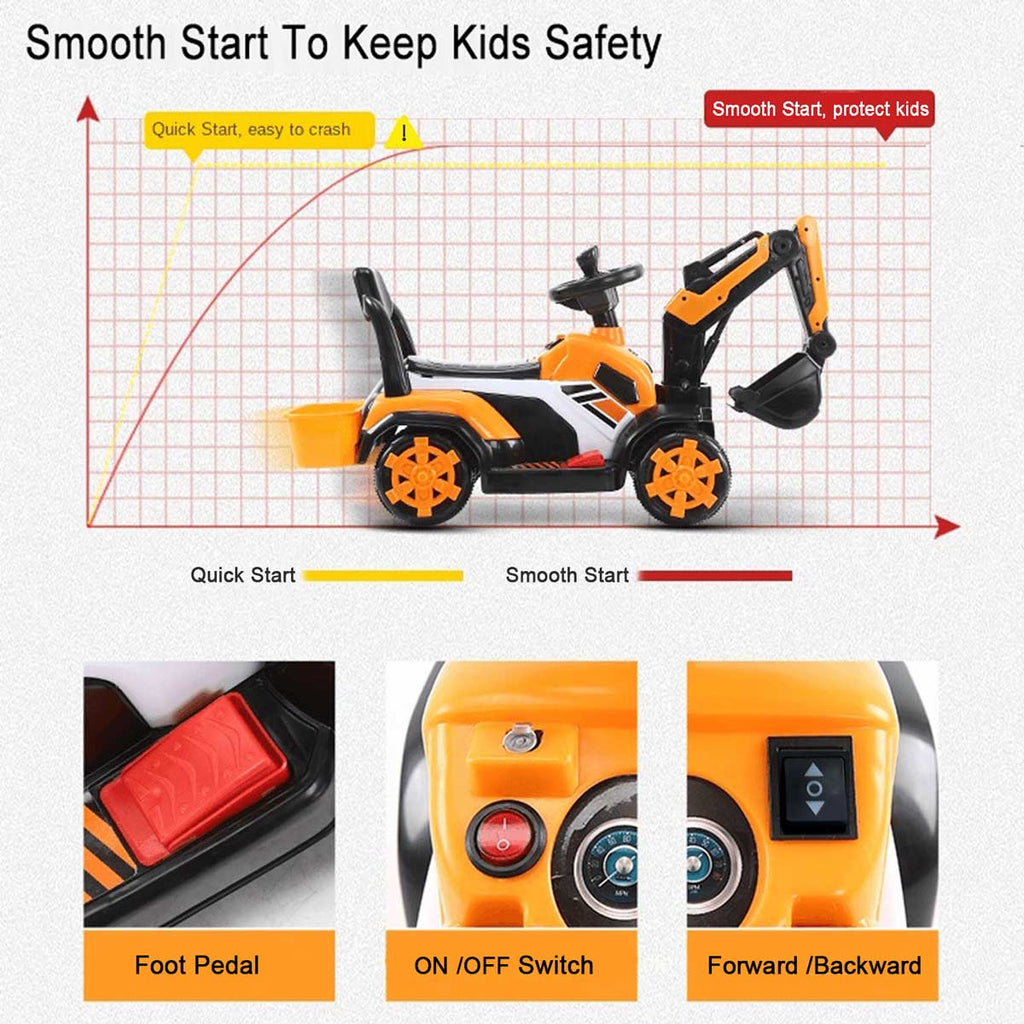 Children's Riding Excavator Electric Ride On Digger Toy 6 Volt Pedal Excavator